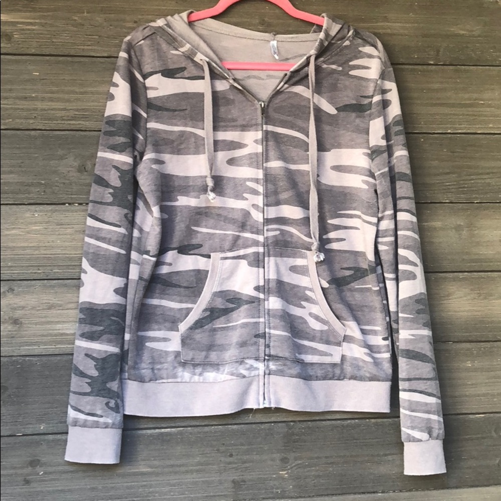 Z Supply Camo Zippered Hoodie Sweatshirt M Medium